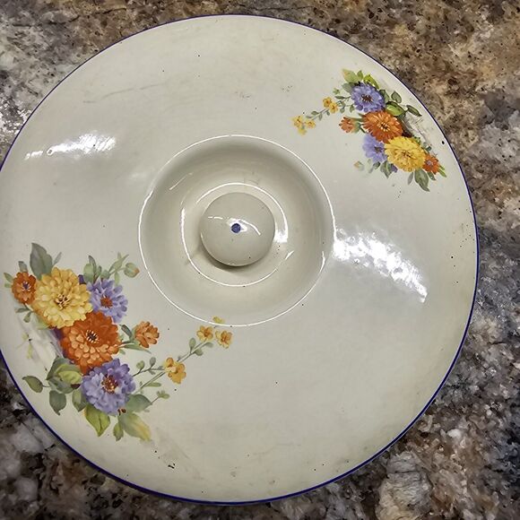 Vintage Large Casserole Lid With Zinnias Universal Cambridge 9 1/2" Knob Finial - Picture 1 of 2
